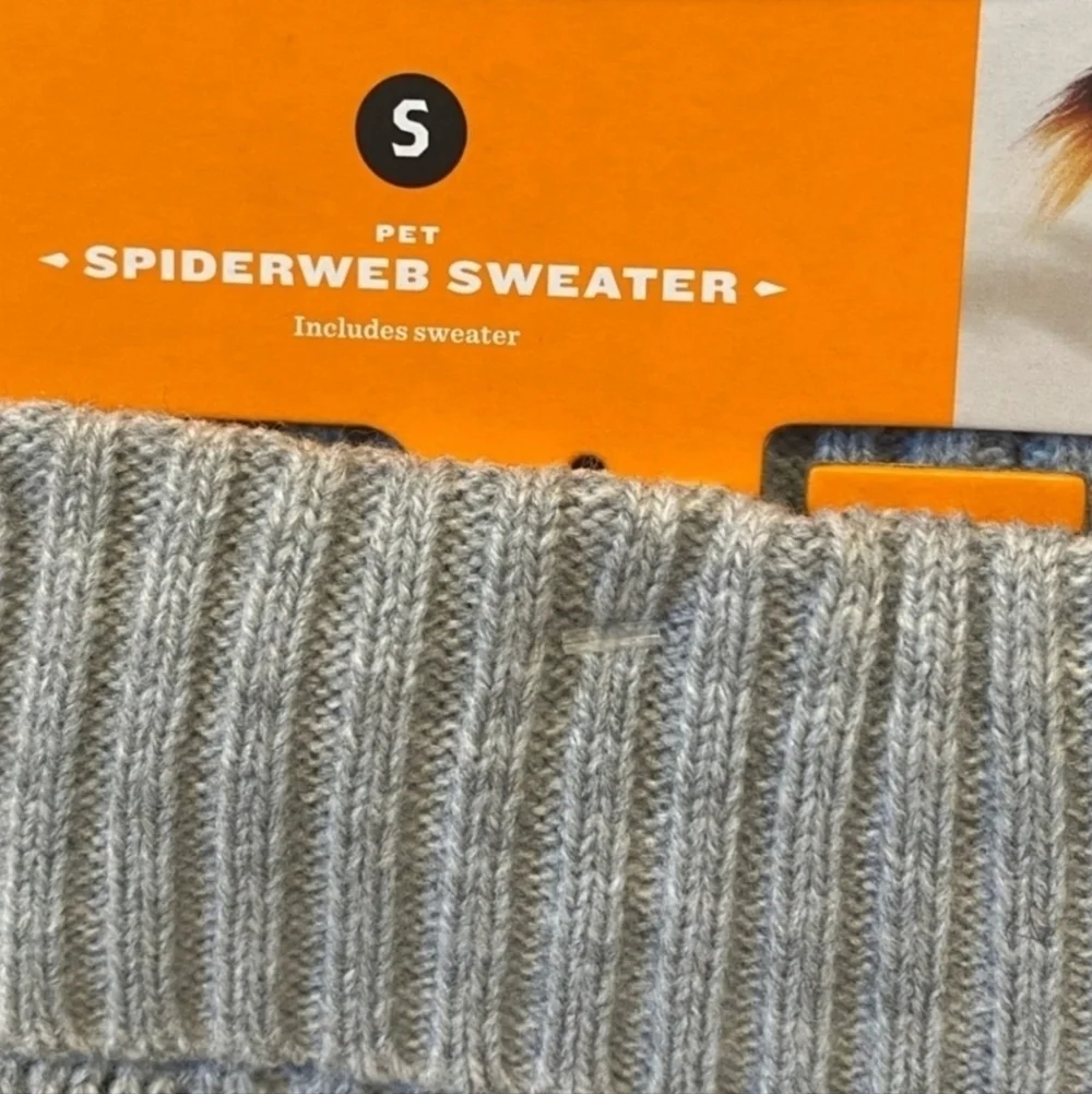 Hyde and Eek! Pet Spiderweb Grey Knit Sweater Halloween Fall October 3D Spiders